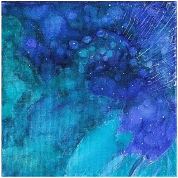 Hand Crafted Turquoise and Purple Abstract Design 12 x 12 Inches Canvas Painting - Picture 3 of 4